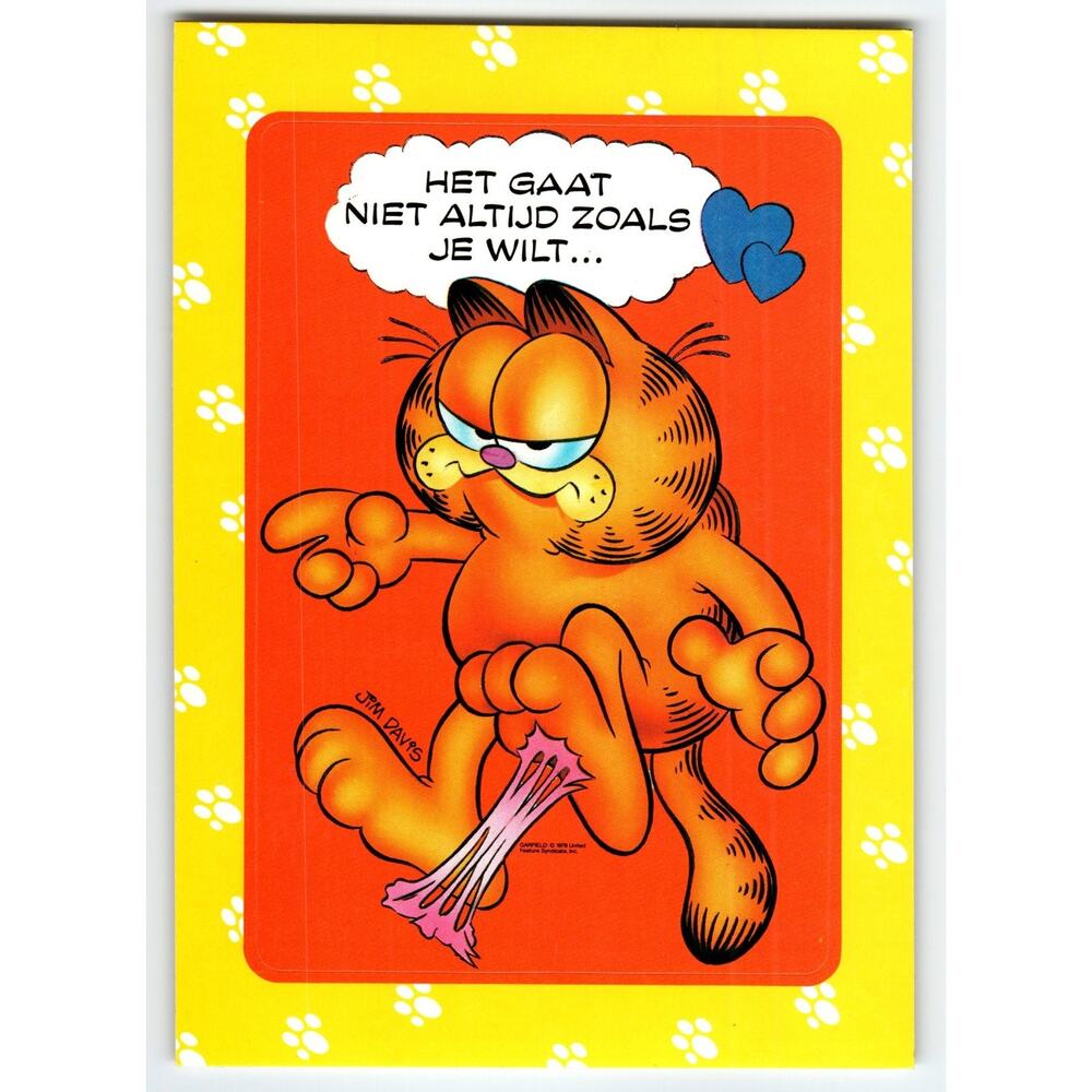 Vintage 1978 Garfield Comic Sticker Front Postcard by Jim Davis Dutch